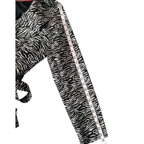 SOLD Sandro Studio Zebra Print Ruffle Collar Belted Trench Coat Large - Picture 9 of 9